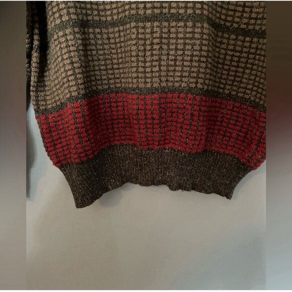 Men's Vintage Brown & Red Stripe Crewneck Sweater Size Medium – VG - Picture 3 of 6